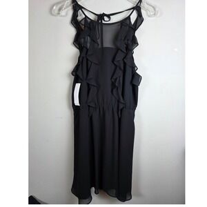 BCBGeneration Black Ruffle Sheer Dress Size L LBD Ruffled Feminine Flirty Dress